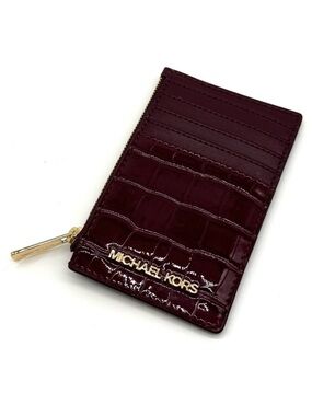 Michael Kors Medium Logo Card Case Wallet Ox Blood Multi